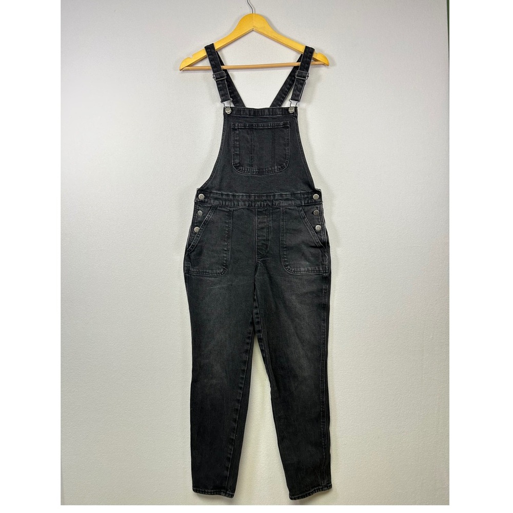 Old Navy Denim Overalls Womens 4 Black Faded Slim Leg Utility Bib Jumpsuit